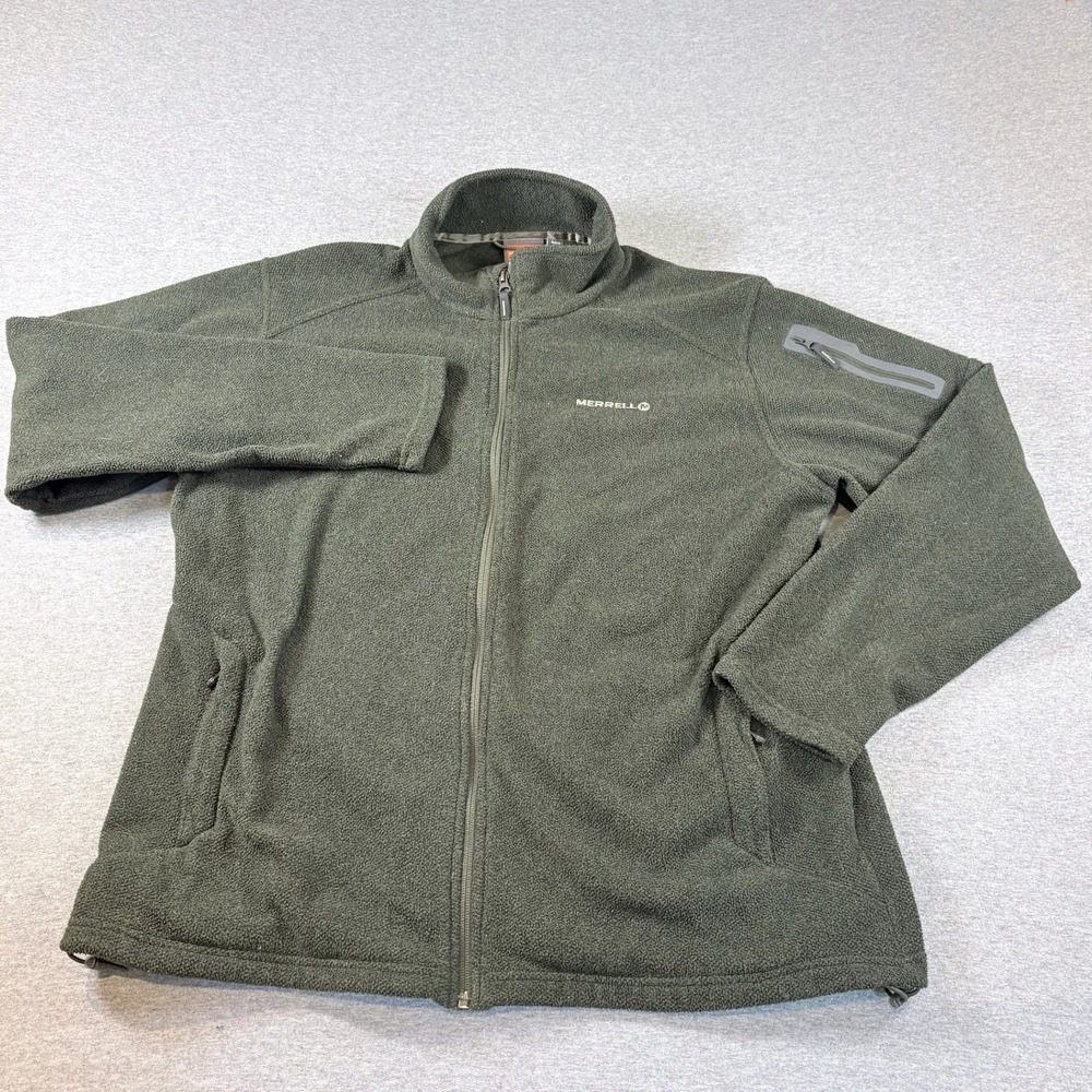 Merrell Fleece Jacket Mens Large Green Full Zip Outdoor Hiking Sweater